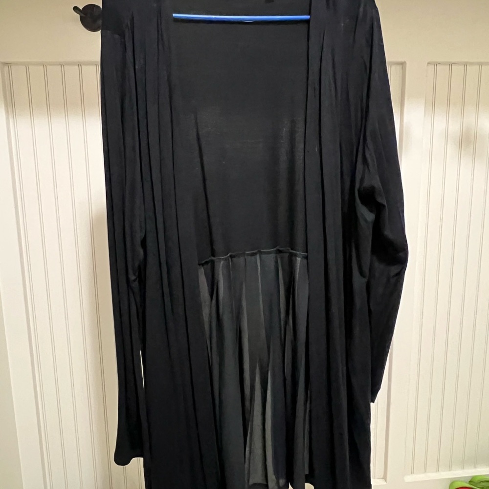 XL Black Cardigan with sheer paneled bottom